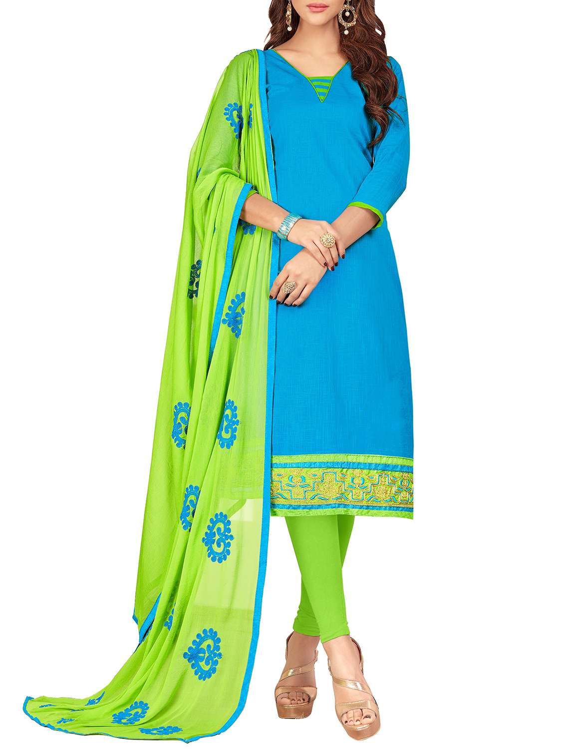 embroidered unstitched churidaar suit - 15534024 - Zoom Image - 0