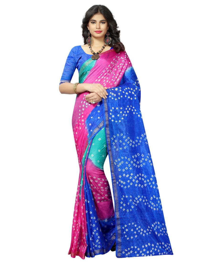 zari bordered bandhani saree with blouse - 15534387 - Zoom Image - 0