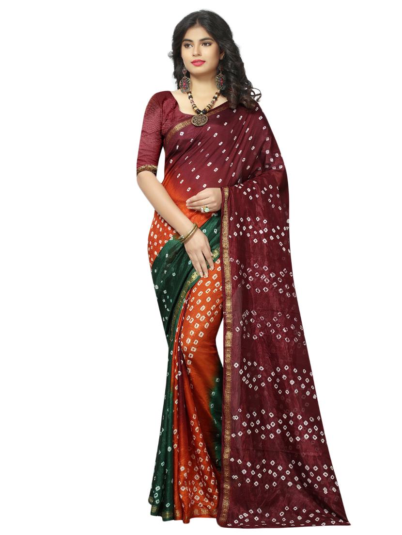 zari bordered bandhani saree with blouse - 15534388 - Zoom Image - 0