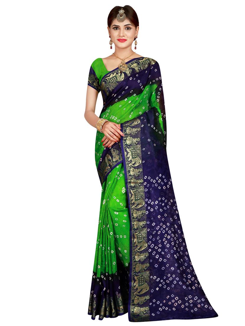 zari bordered bandhani saree with blouse - 15534392 - Zoom Image - 0