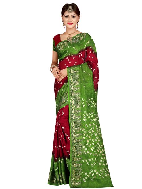 zari bordered bandhani saree with blouse - 15534398 - Standard Image - 0