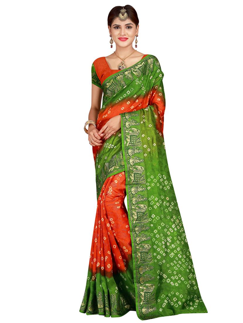 zari bordered bandhani saree with blouse - 15534400 - Zoom Image - 0