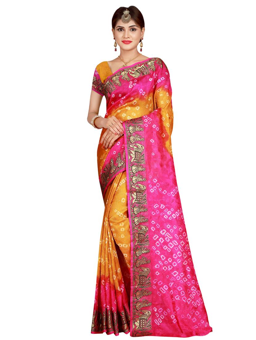 zari bordered bandhani saree with blouse - 15534402 - Zoom Image - 0