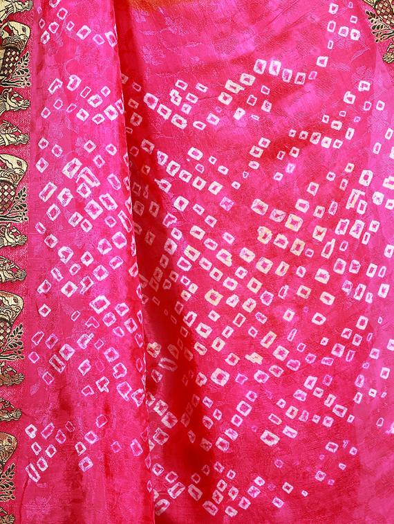 zari bordered bandhani saree with blouse - 15534402 - Standard Image - 3