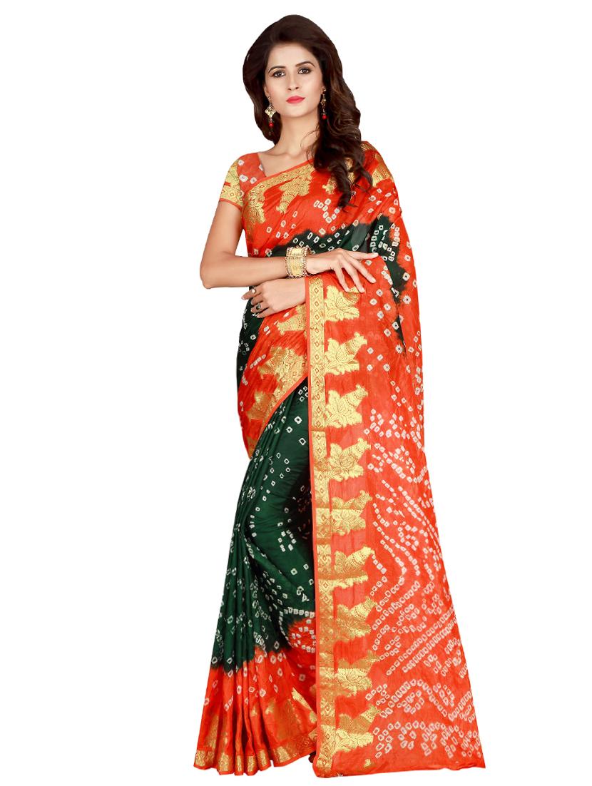 zari bordered bandhani saree with blouse - 15534404 - Zoom Image - 0