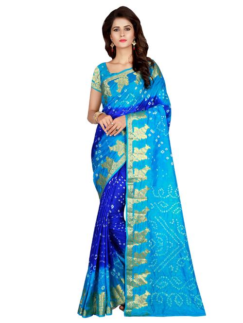 zari bordered bandhani saree with blouse - 15534405 - Standard Image - 0