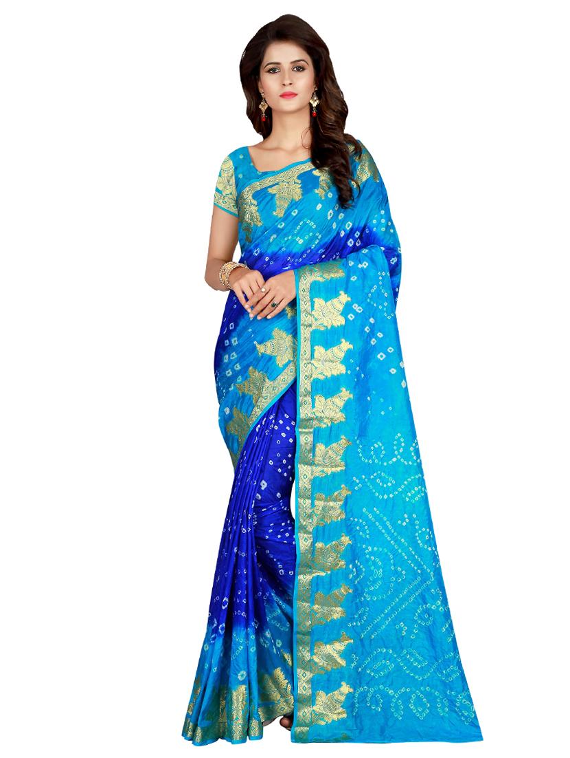 zari bordered bandhani saree with blouse - 15534405 - Zoom Image - 0