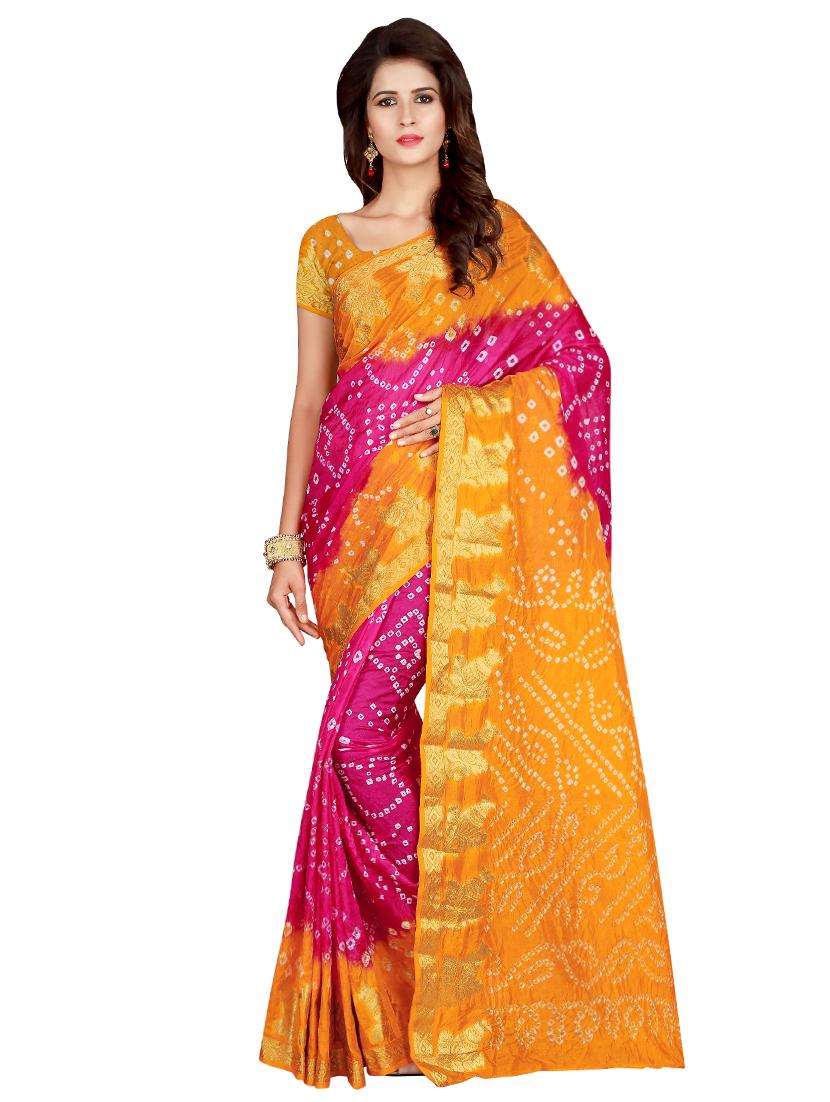 zari bordered bandhani saree with blouse - 15534415 -  Zoom Image - 0