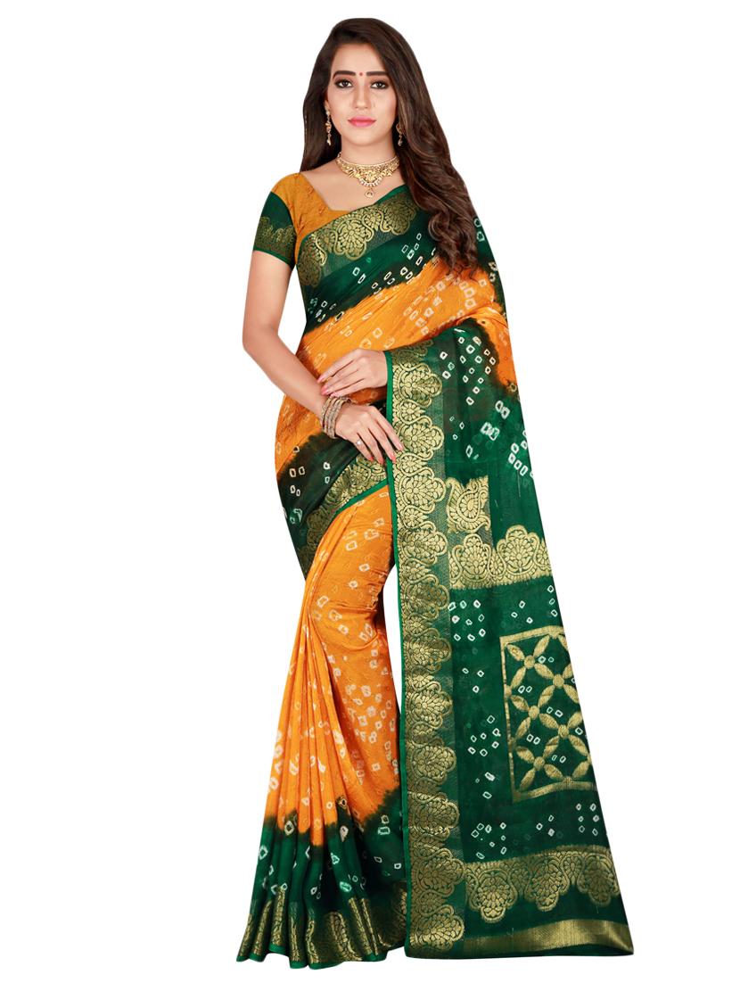 zari bordered bandhani saree with blouse - 15534421 - Zoom Image - 0