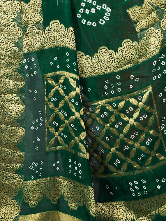 zari bordered bandhani saree with blouse - 15534421 - Standard Image - 3