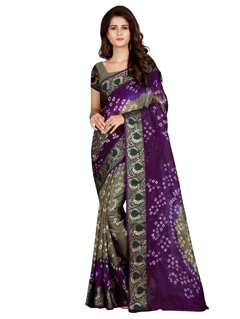 zari bordered bandhani saree with blouse - 15534427 - Zoom Image - 0