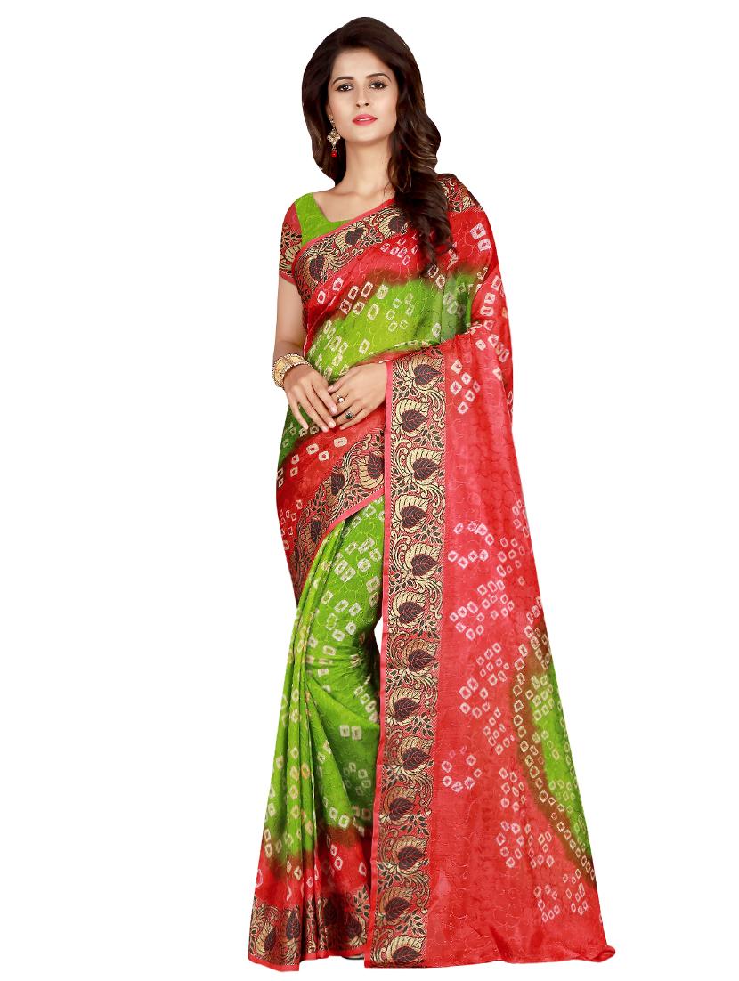 zari bordered bandhani saree with blouse - 15534432 - Zoom Image - 0