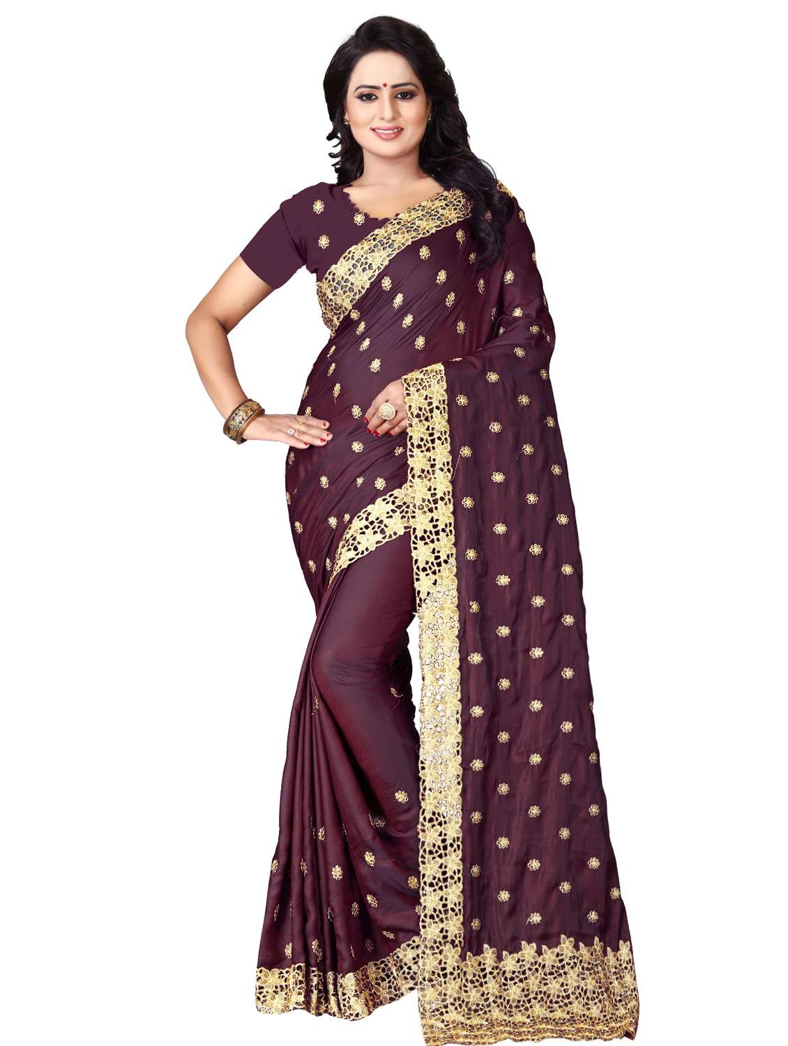embroidered burgundy saree with blouse