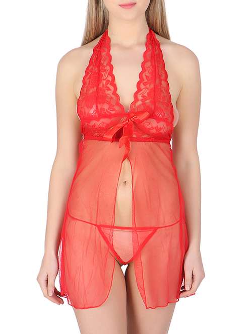 lace detail halter babydoll with thong - 15535233 -  Standard Image - 0
