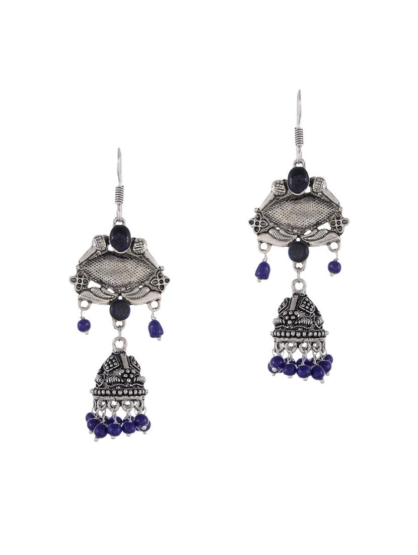 blue silver tone oxidized earrings - 15535348 -  Zoom Image - 0