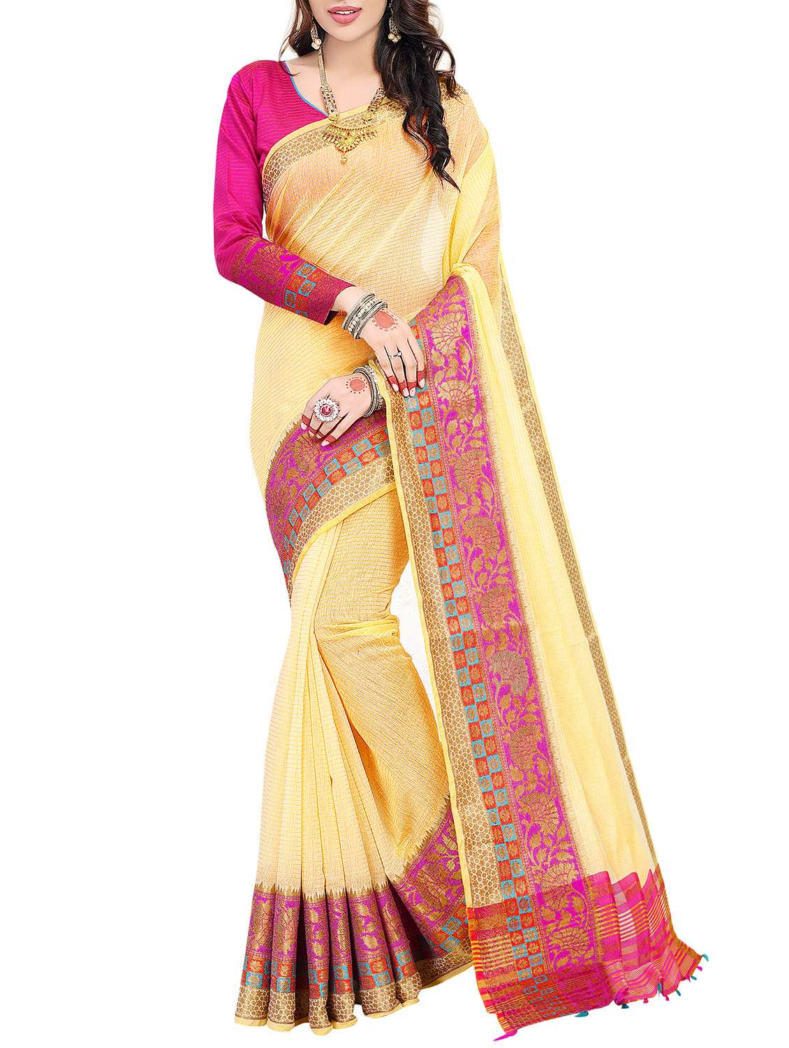 zari bordered saree with blouse - 15535471 - Zoom Image - 0