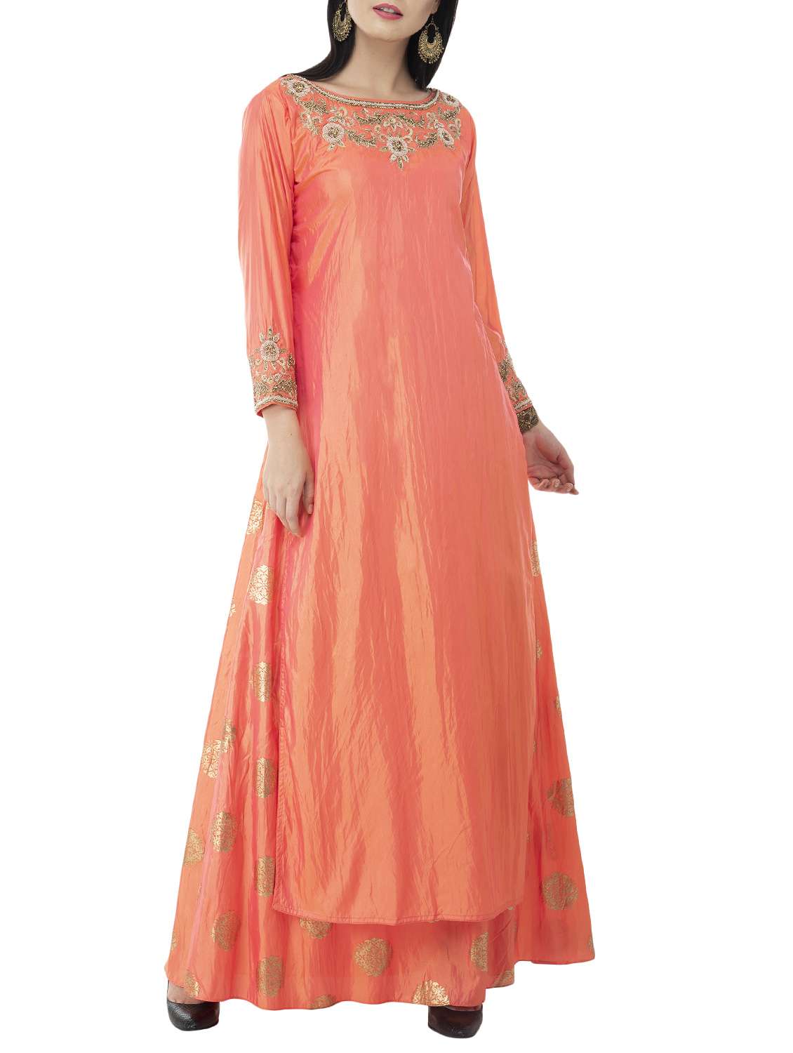 silk embellished long sleeves kurta