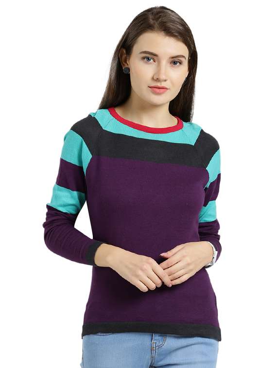 raglan sleeved color block pullover