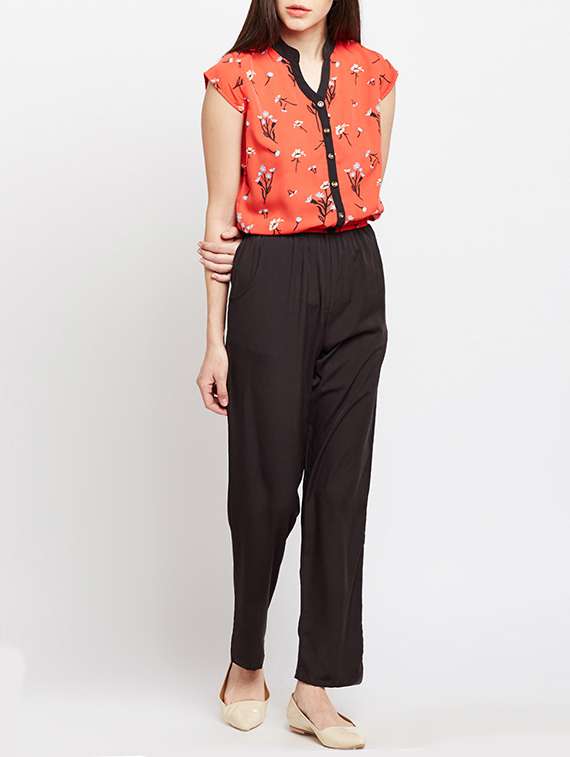 contrast detail printed jumpsuit