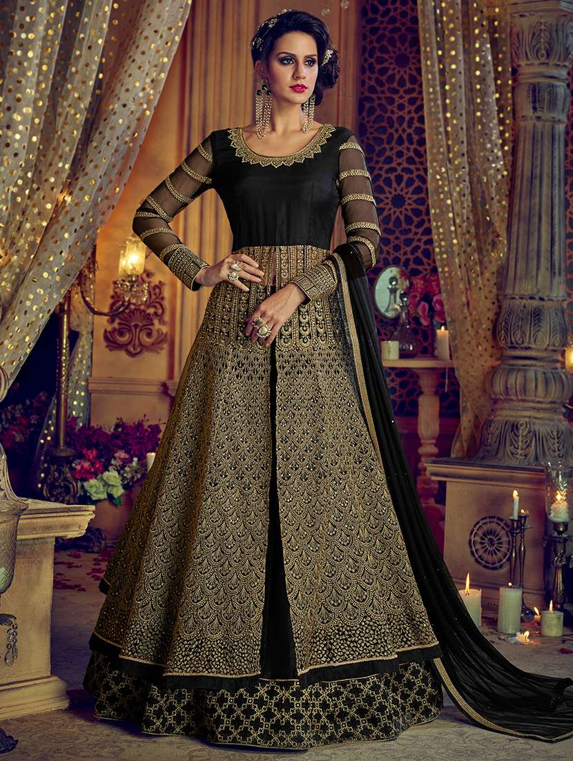 gold zari embroidered skirt suit set