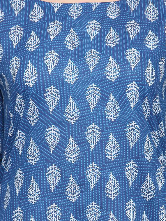 indigo printed a-line kurta - 15537736 - Standard Image - 3