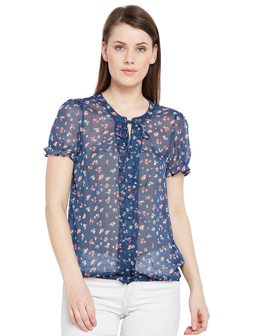 frilled detail printed top - 15540087 -  Zoom Image - 0