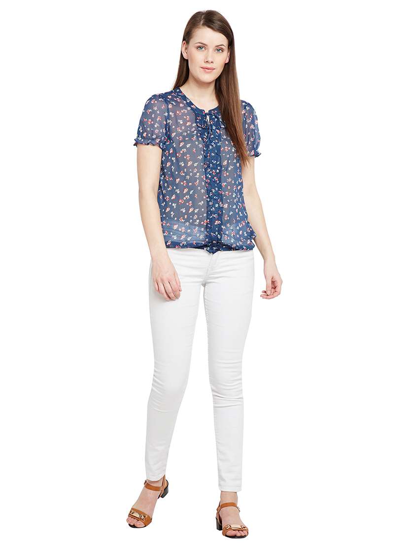 frilled detail printed top - 15540087 - Standard Image - 3