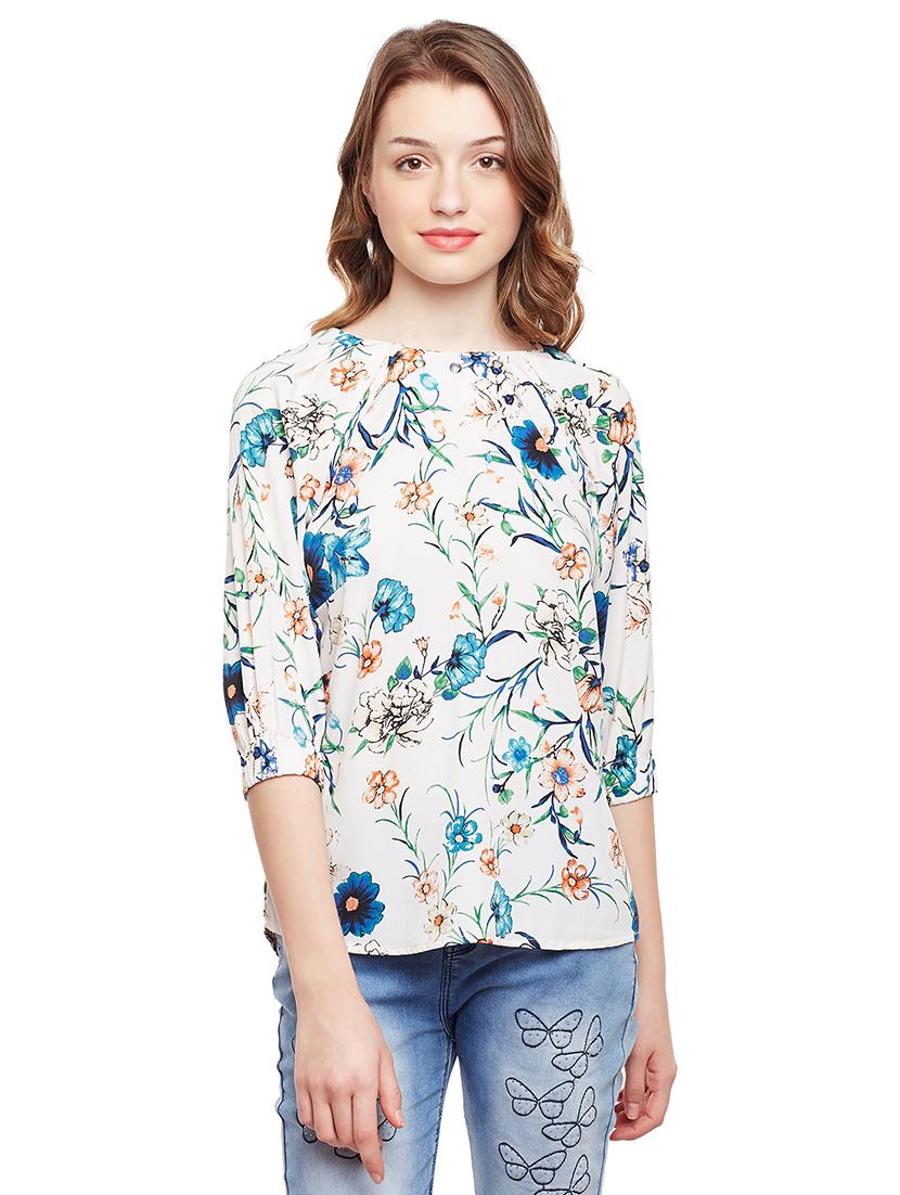 round neck floral asymmetric top - 15540093 - Zoom Image - 0