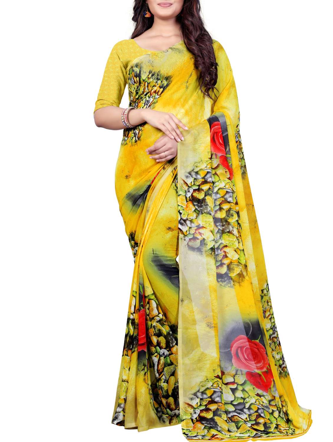 digital floral printed sare with blouse