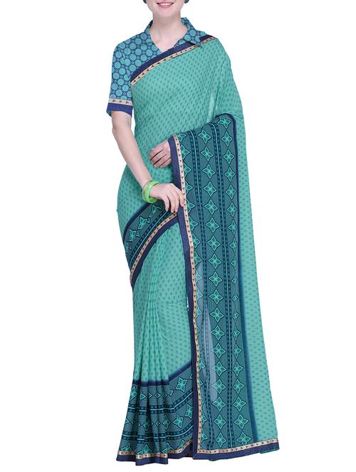 contrast bordered printed saree with blouse - 15544350 -  Standard Image - 0