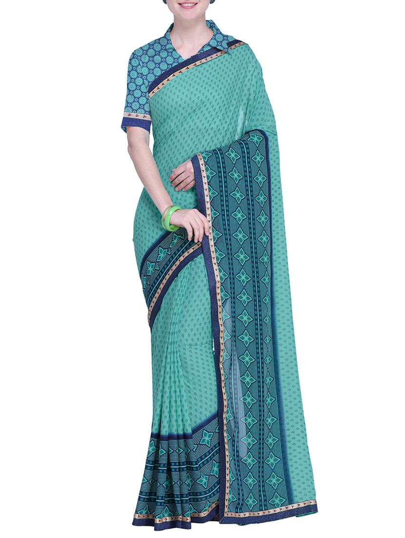 contrast bordered printed saree with blouse - 15544350 -  Zoom Image - 0