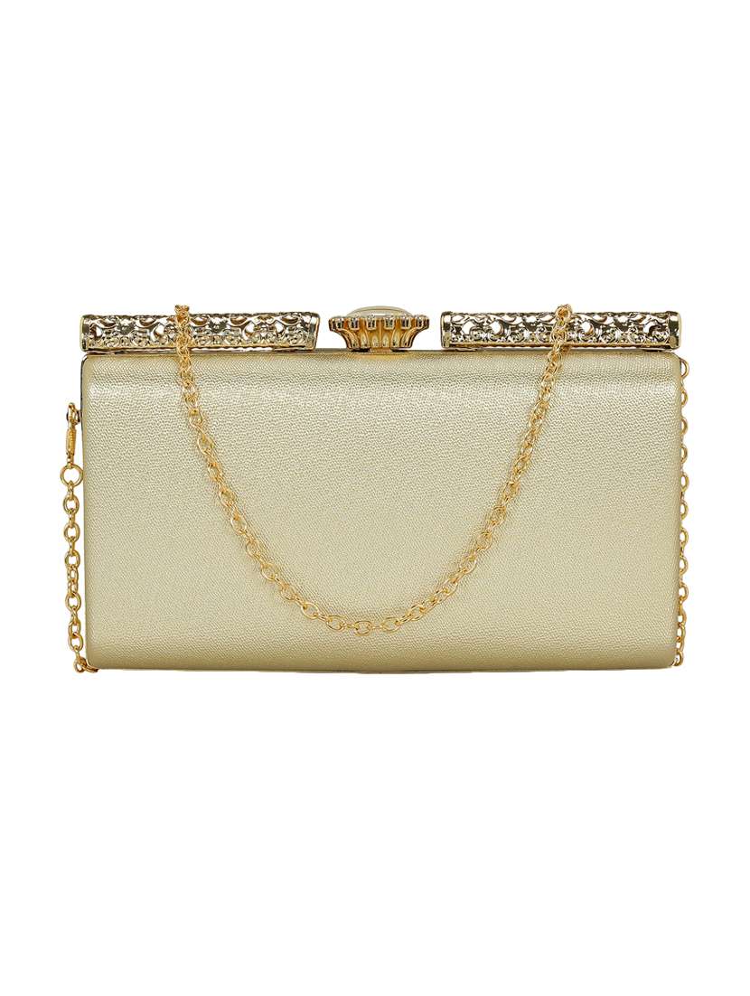 gold leatherette (pu) box clutch