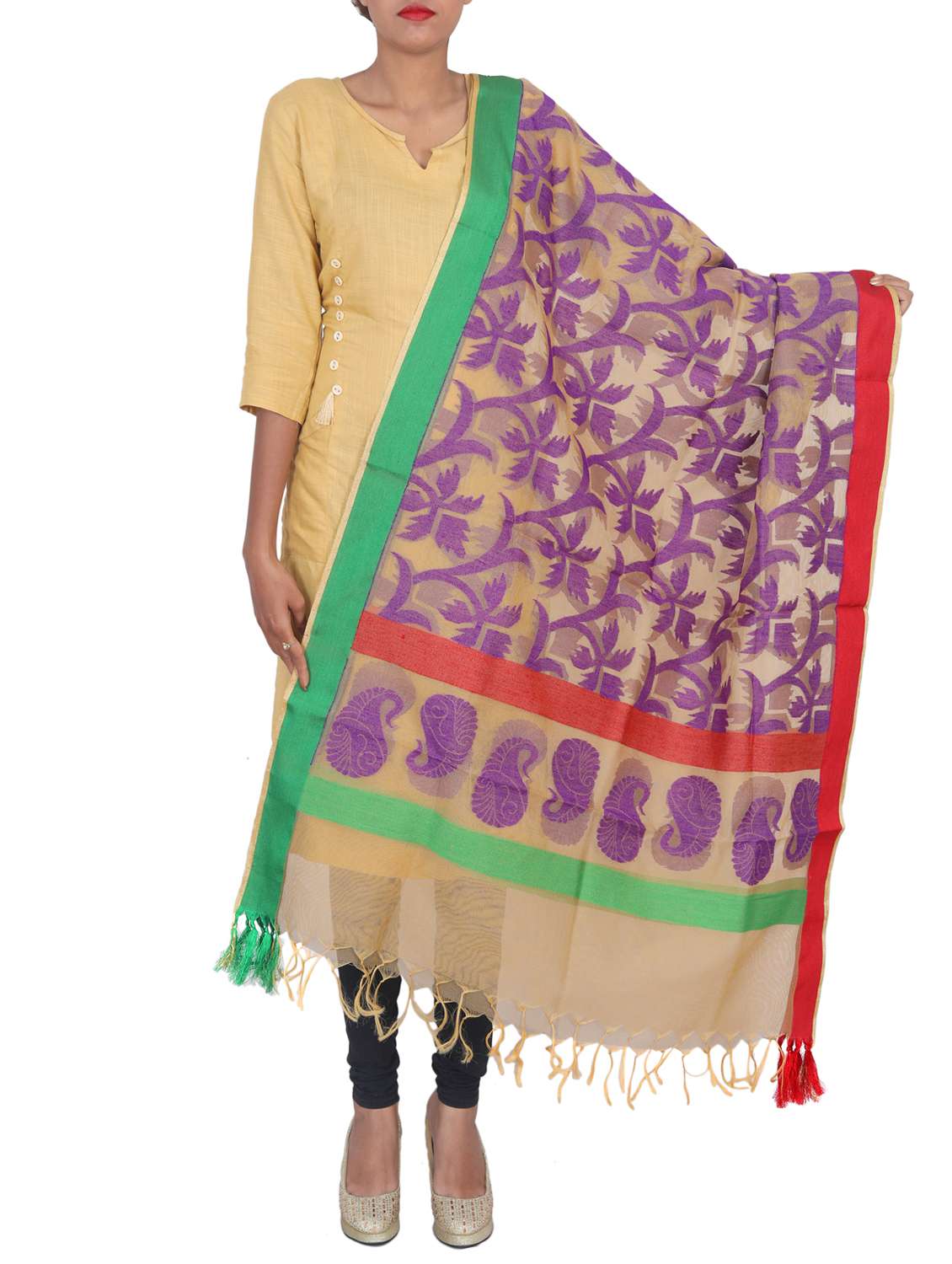 self design dupatta with tassles - 15545832 - Zoom Image - 0