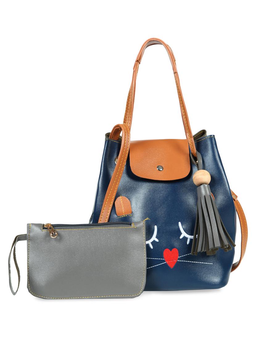 blue leatherette (pu) combo tote - 15546004 - Zoom Image - 0