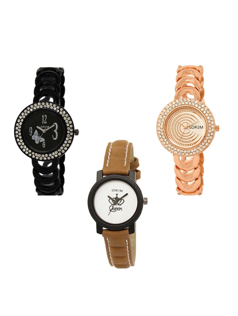 set of 3 round dial analog watch combo -(lk201-202-209) - 15548096 - Zoom Image - 0