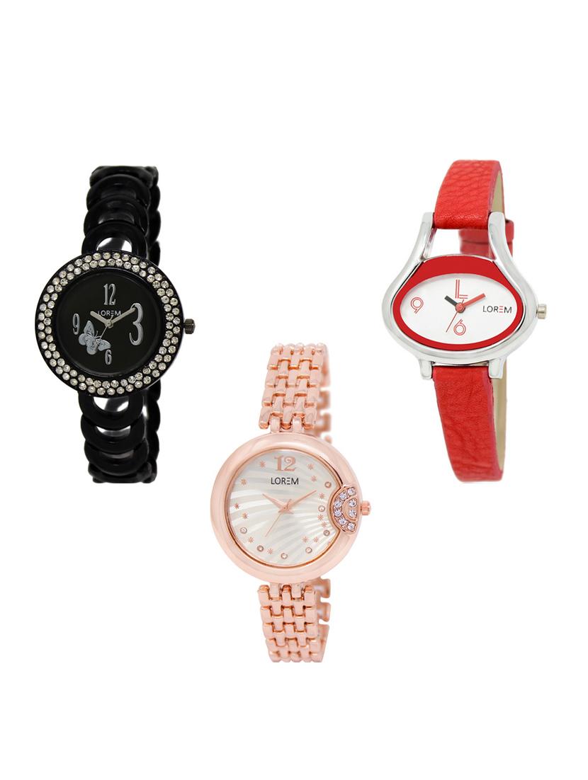 set of 3 round dial analog watch combo -(lk201-206-228) - 15548252 - Zoom Image - 0