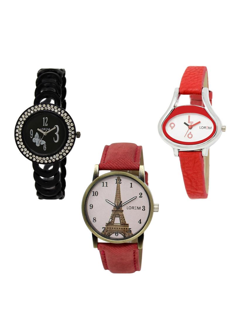 set of 3 round dial analog watch combo -(lk201-206-230) - 15548254 -  Zoom Image - 0
