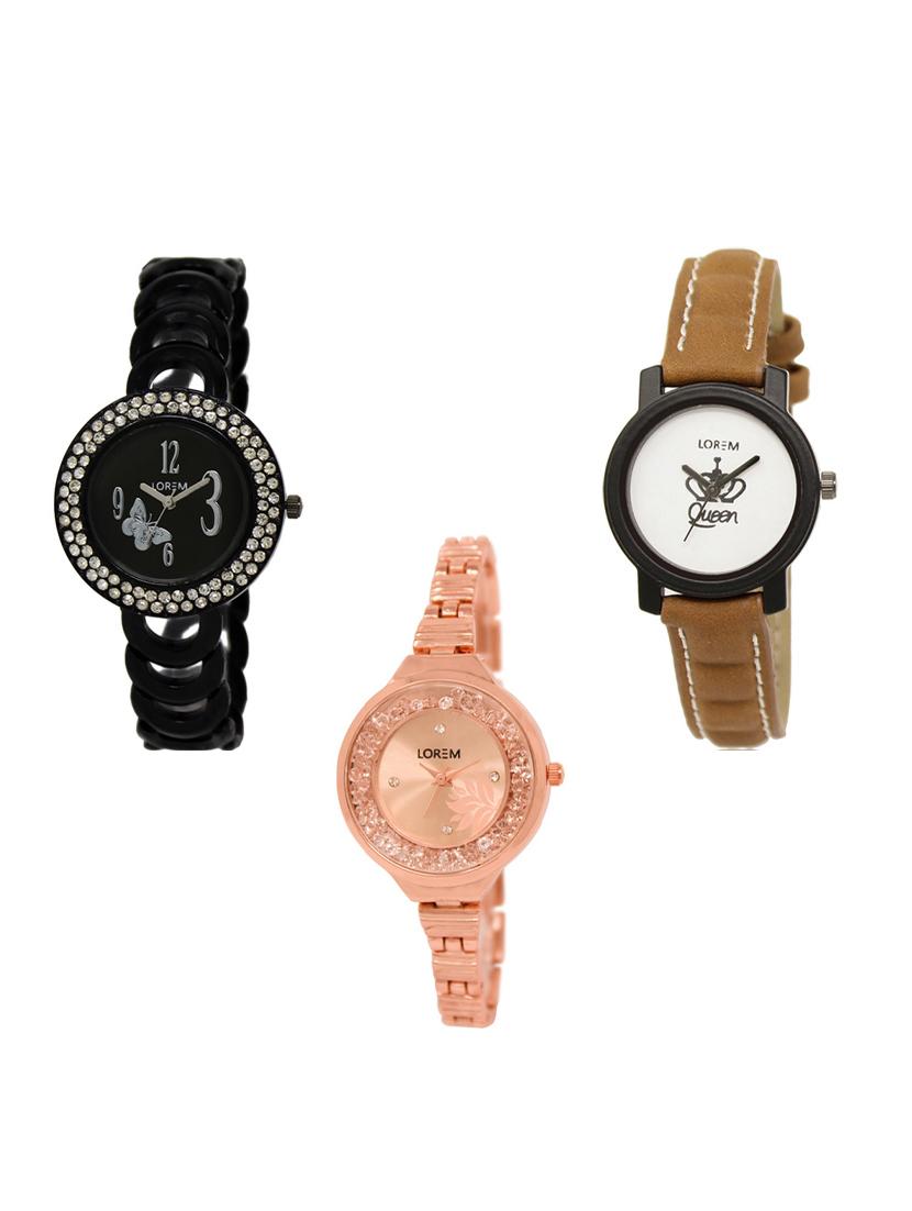 set of 3 round dial analog watch combo -(lk201-209-225) - 15548342 -  Zoom Image - 0