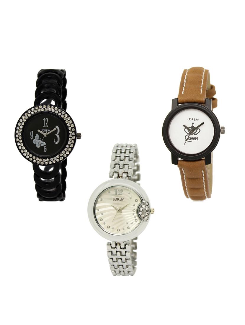 set of 3 round dial analog watch combo -(lk201-209-227) - 15548344 -  Zoom Image - 0