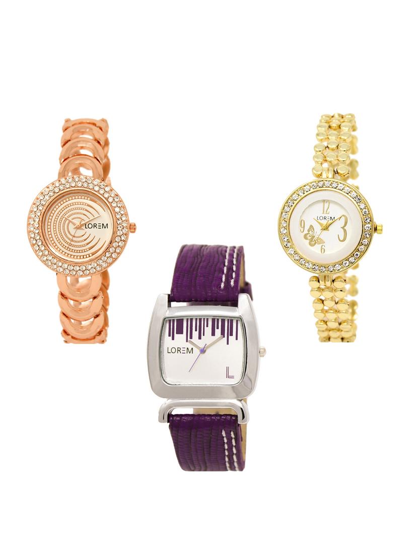 set of 3 round dial analog watch combo -(lk202-203-207) - 15548795 -  Zoom Image - 0