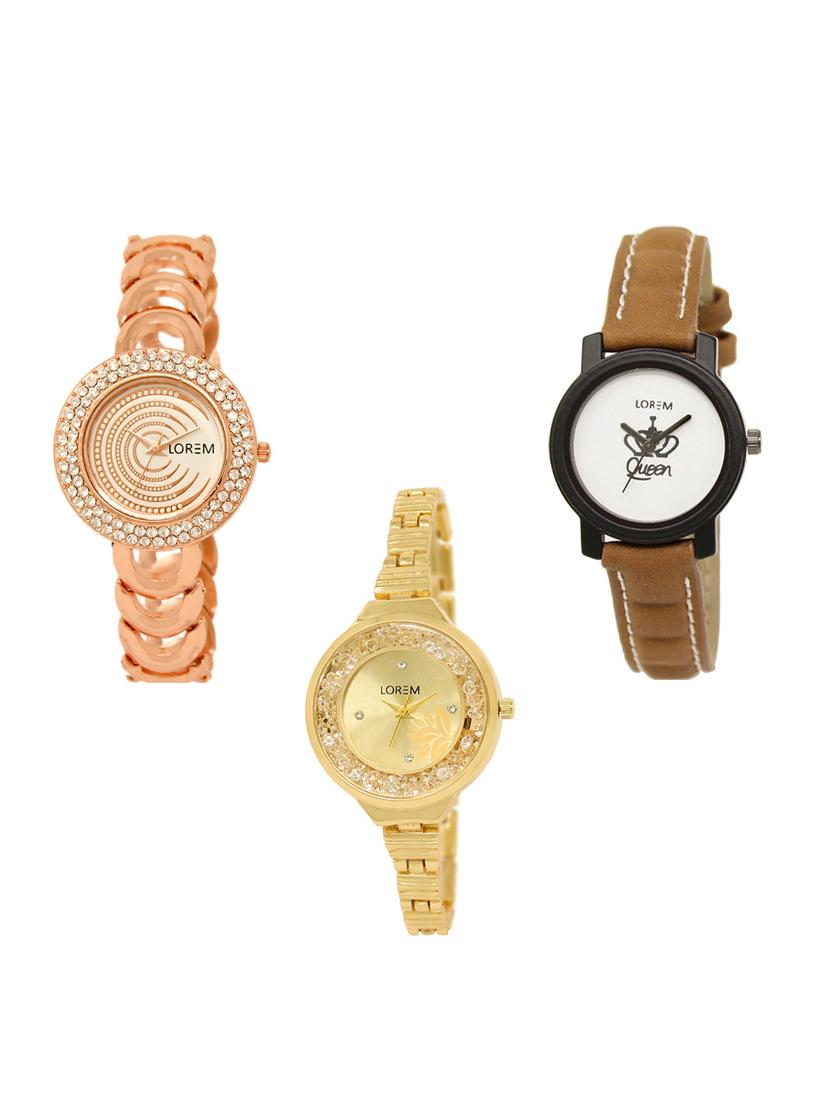 set of 3 round dial analog watch combo -(lk202-209-224) - 15548999 -  Zoom Image - 0