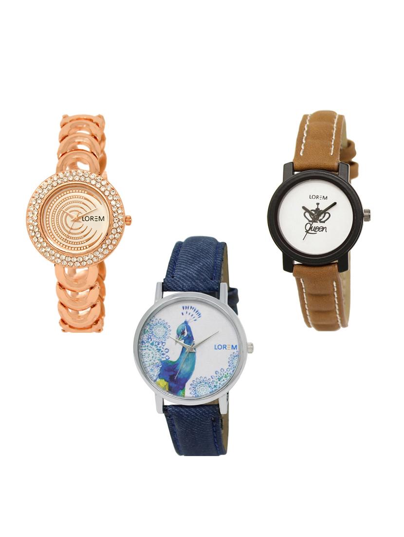 set of 3 round dial analog watch combo -(lk202-209-241) - 15549015 -  Zoom Image - 0