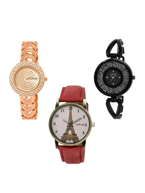 set of 3 round dial analog watch combo -(lk202-211-230) - 15549050 - Standard Image - 0