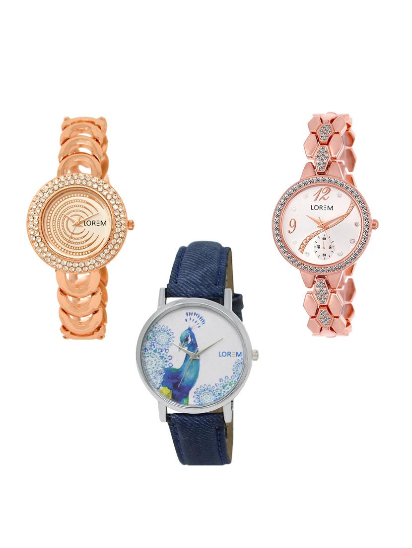 set of 3 round dial analog watch combo -(lk202-215-241) - 15549116 -  Zoom Image - 0