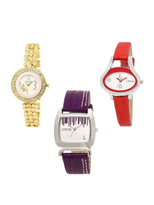 set of 3 round dial analog watch combo -(lk203-206-207) - 15549438 -  Standard Image - 0