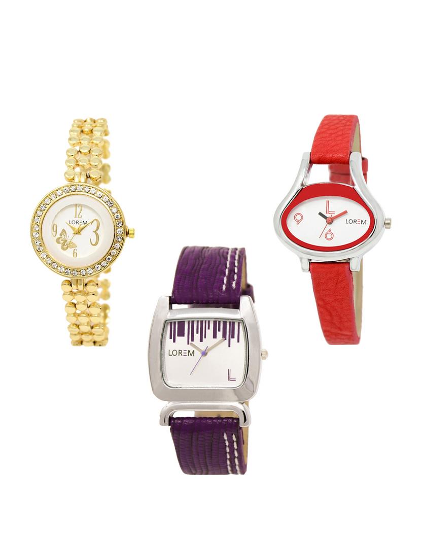 set of 3 round dial analog watch combo -(lk203-206-207) - 15549438 -  Zoom Image - 0