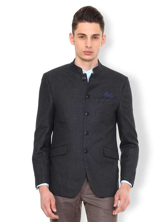 black poly wool casual blazer