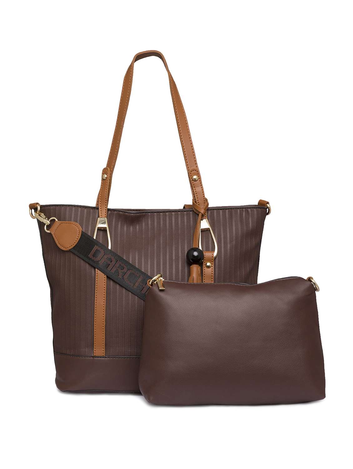 brown leatherette (pu) combo handbag