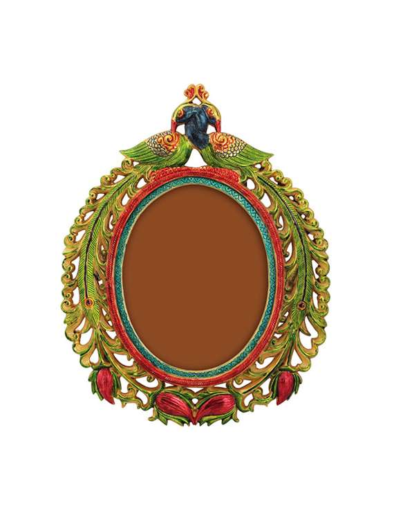 photoframe with peacock motiff jali work in painted metal by handicrafts paradise