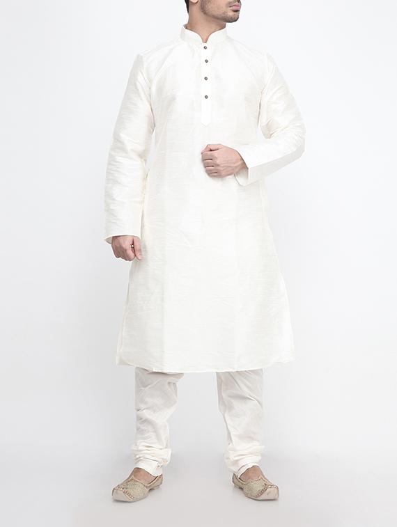 white silk blend kurta pyjama set - 15560085 - Zoom Image - 0